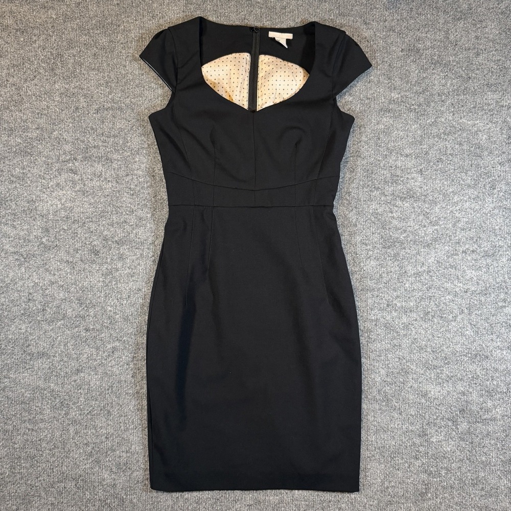 H&M Womens 4 Black Sheath Pencil Dress Cap Sleeve Sweetheart Neck Business Work